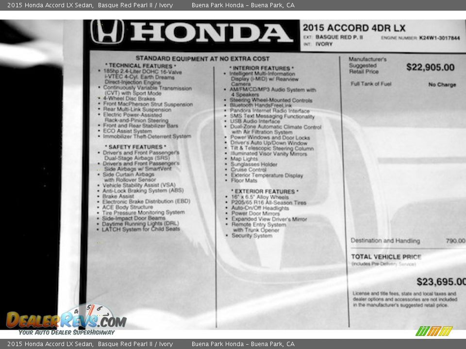 2015 Honda Accord LX Sedan Basque Red Pearl II / Ivory Photo #18