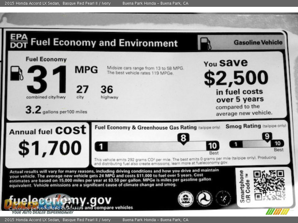 2015 Honda Accord LX Sedan Basque Red Pearl II / Ivory Photo #19