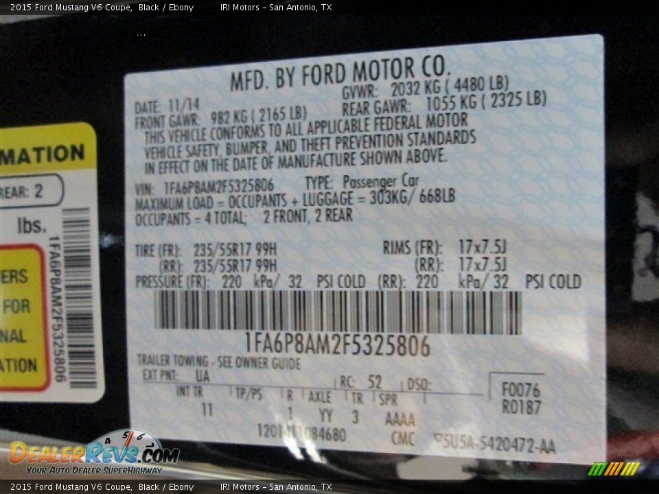 2015 Ford Mustang V6 Coupe Black / Ebony Photo #11