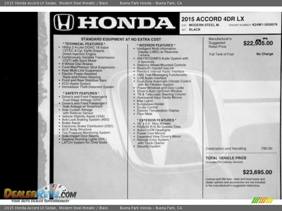 2015 Honda Accord LX Sedan Modern Steel Metallic / Black Photo #18