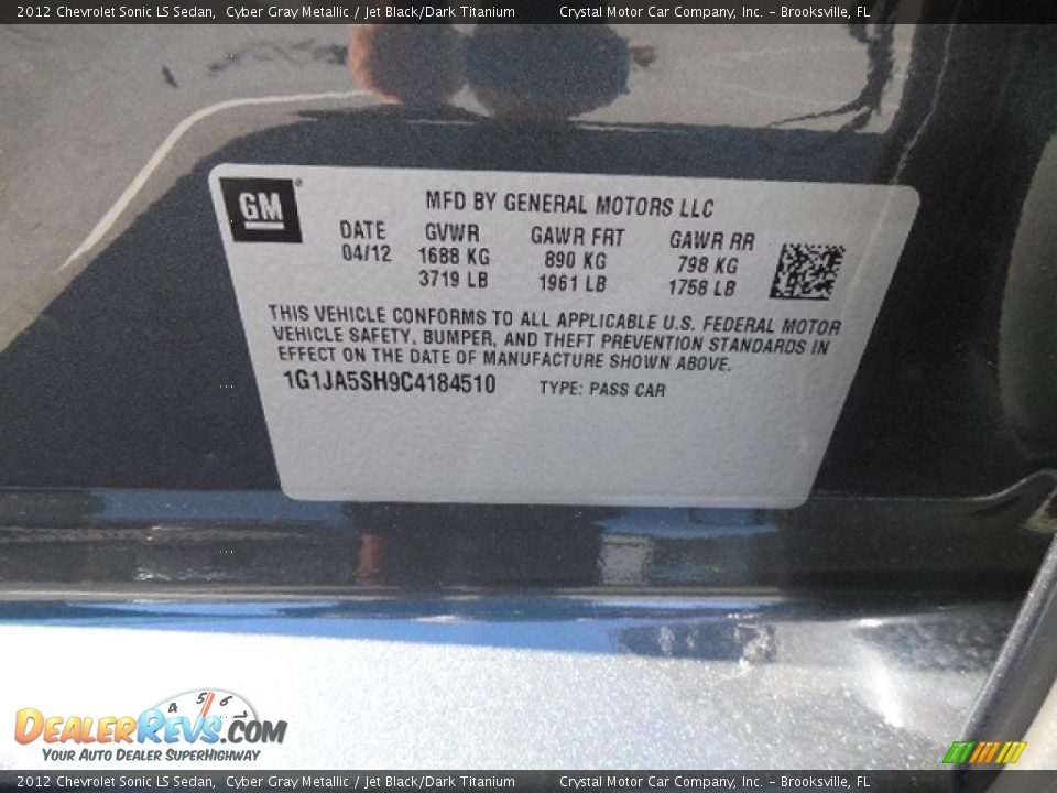 2012 Chevrolet Sonic LS Sedan Cyber Gray Metallic / Jet Black/Dark Titanium Photo #22