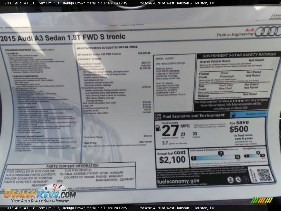 2015 Audi A3 1.8 Premium Plus Beluga Brown Metallic / Titanium Gray Photo #28