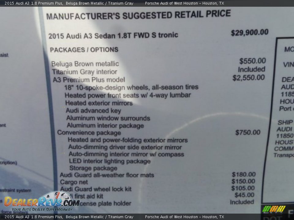 2015 Audi A3 1.8 Premium Plus Beluga Brown Metallic / Titanium Gray Photo #29