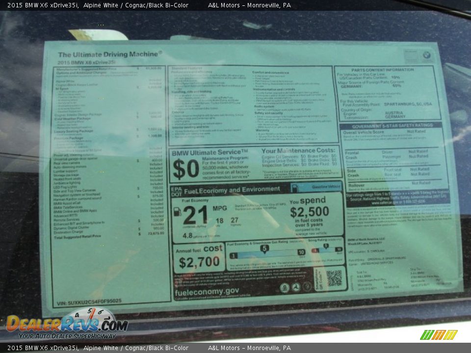 2015 BMW X6 xDrive35i Window Sticker Photo #4