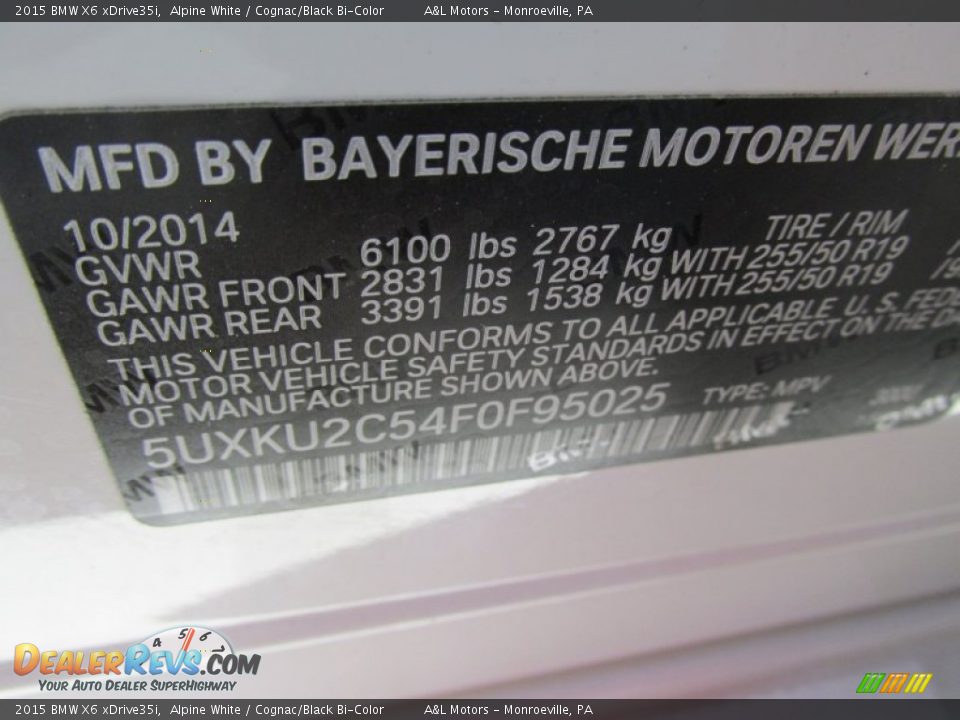 2015 BMW X6 xDrive35i Alpine White / Cognac/Black Bi-Color Photo #19