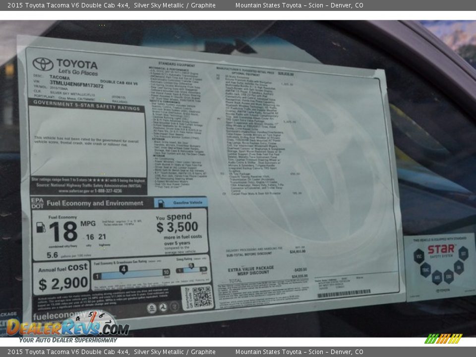 2015 Toyota Tacoma V6 Double Cab 4x4 Silver Sky Metallic / Graphite Photo #10