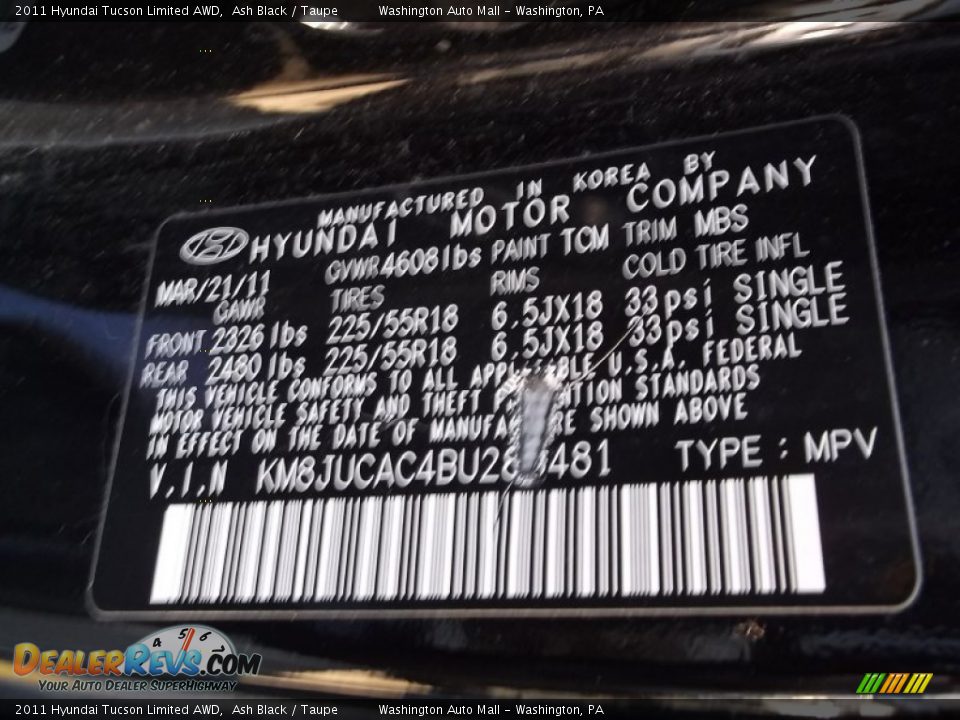 2011 Hyundai Tucson Limited AWD Ash Black / Taupe Photo #19