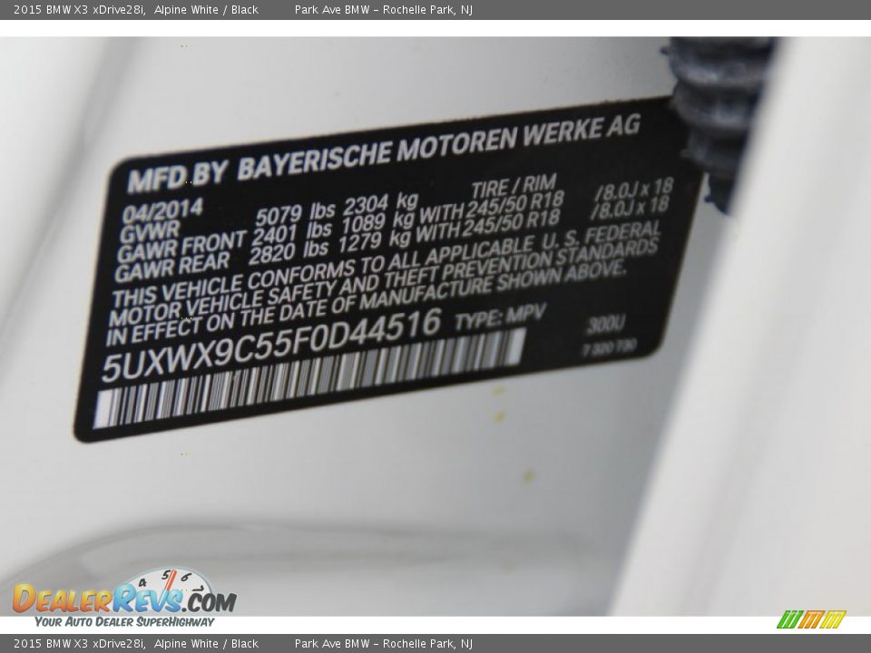 2015 BMW X3 xDrive28i Alpine White / Black Photo #35