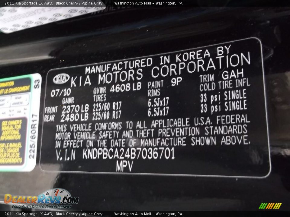 2011 Kia Sportage LX AWD Black Cherry / Alpine Gray Photo #19