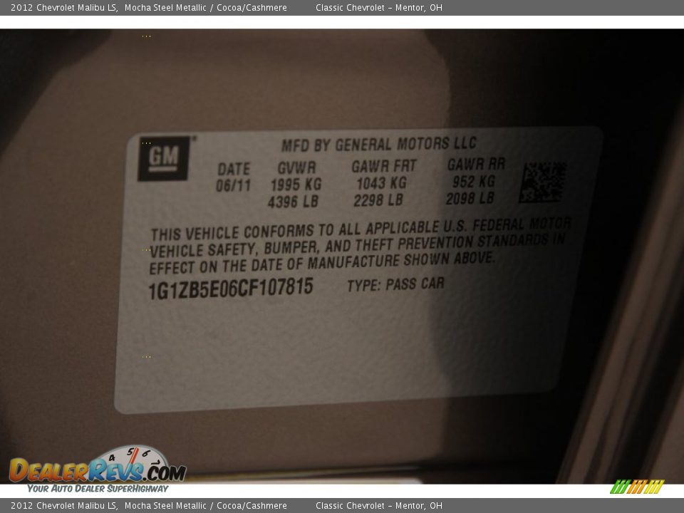 2012 Chevrolet Malibu LS Mocha Steel Metallic / Cocoa/Cashmere Photo #15