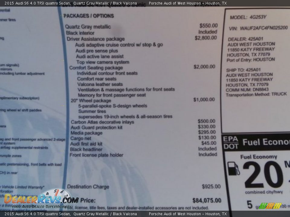 2015 Audi S6 4.0 TFSI quattro Sedan Quartz Gray Metallic / Black Valcona Photo #33