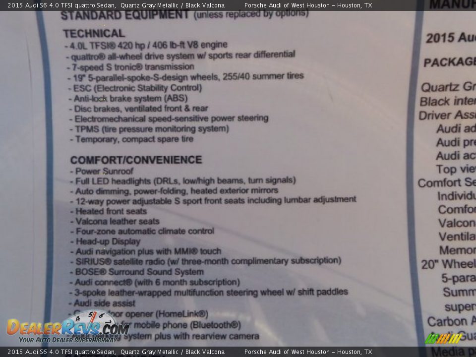 2015 Audi S6 4.0 TFSI quattro Sedan Quartz Gray Metallic / Black Valcona Photo #34