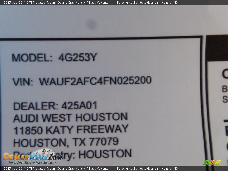 2015 Audi S6 4.0 TFSI quattro Sedan Quartz Gray Metallic / Black Valcona Photo #36