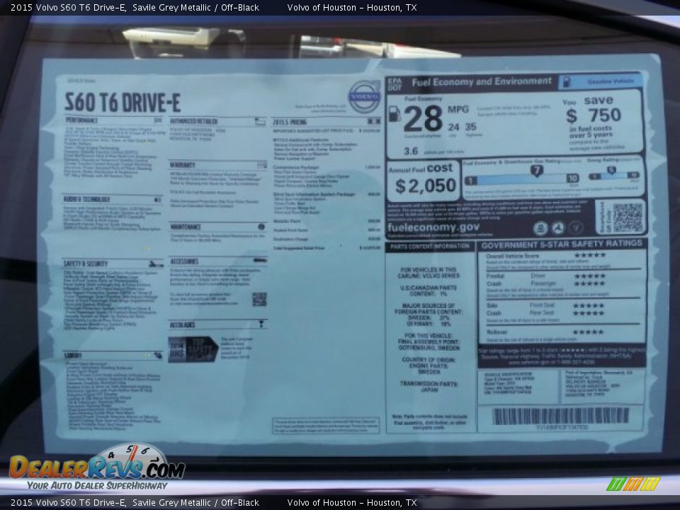 2015 Volvo S60 T6 Drive-E Savile Grey Metallic / Off-Black Photo #27