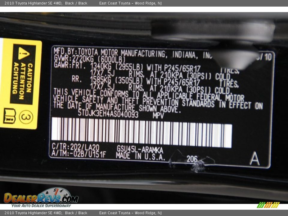 2010 Toyota Highlander SE 4WD Black / Black Photo #30