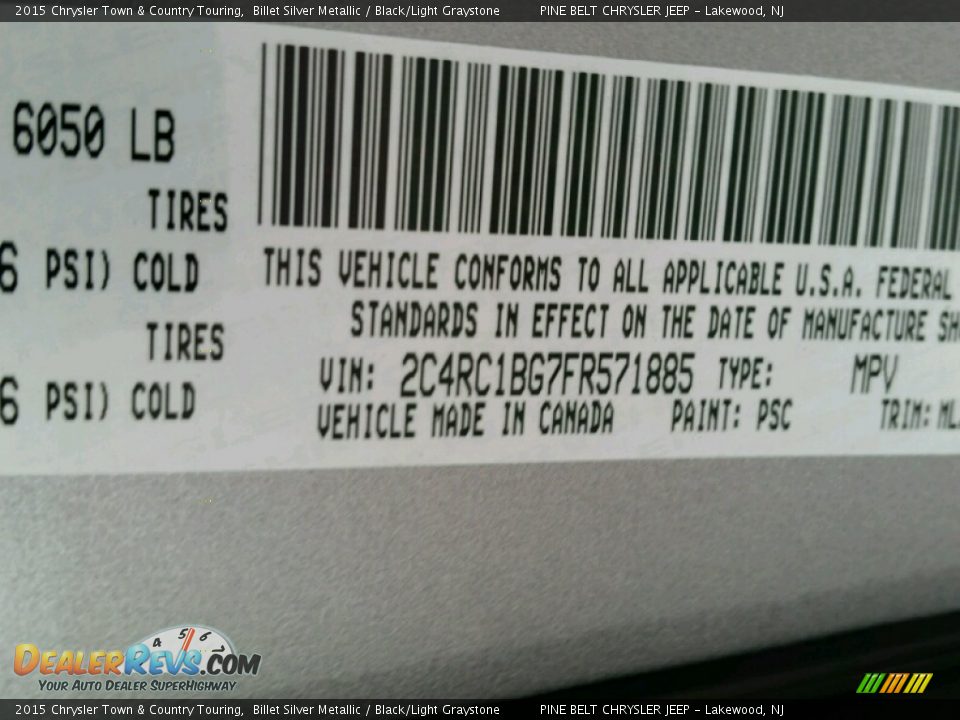 2015 Chrysler Town & Country Touring Billet Silver Metallic / Black/Light Graystone Photo #9