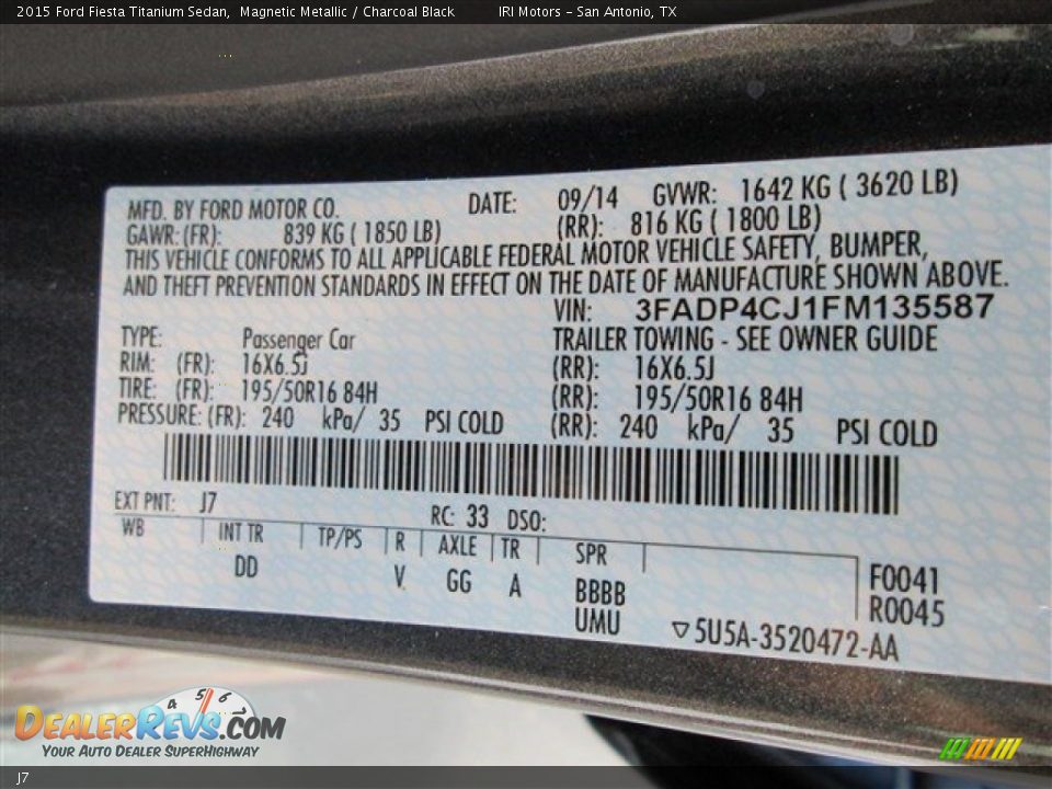 Ford Color Code J7 Magnetic Metallic