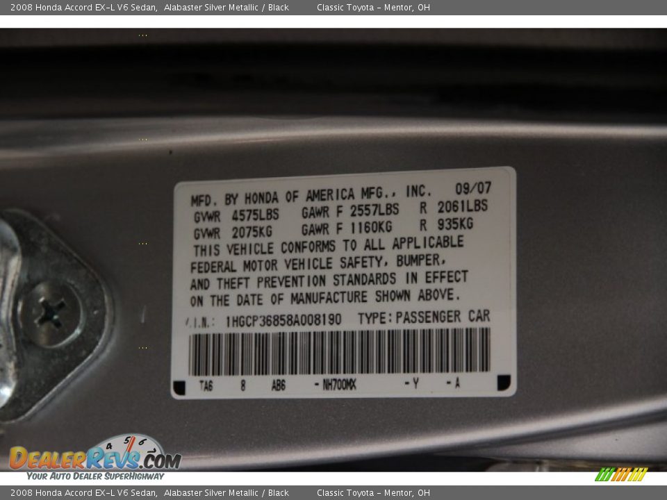 2008 Honda Accord EX-L V6 Sedan Alabaster Silver Metallic / Black Photo #22