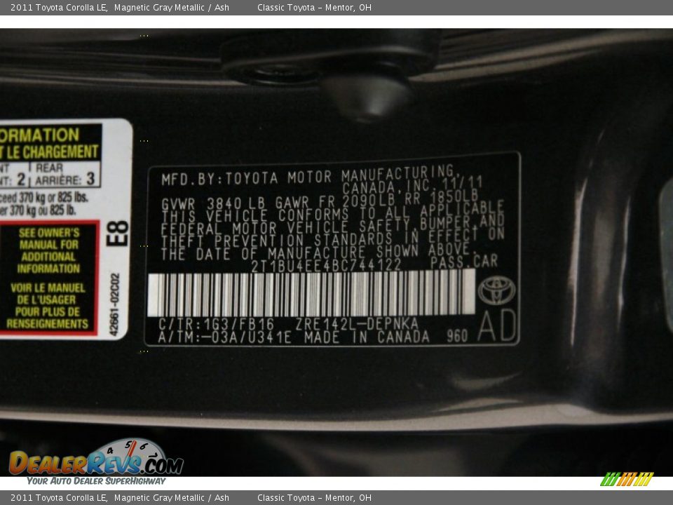 2011 Toyota Corolla LE Magnetic Gray Metallic / Ash Photo #15