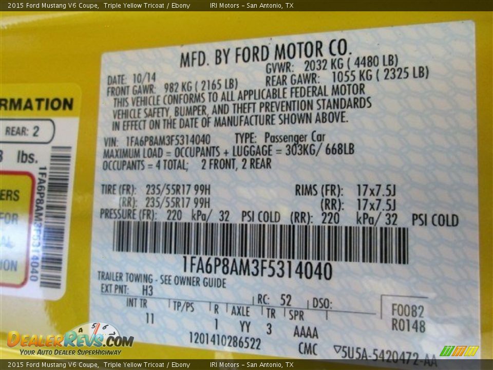 2015 Ford Mustang V6 Coupe Triple Yellow Tricoat / Ebony Photo #14