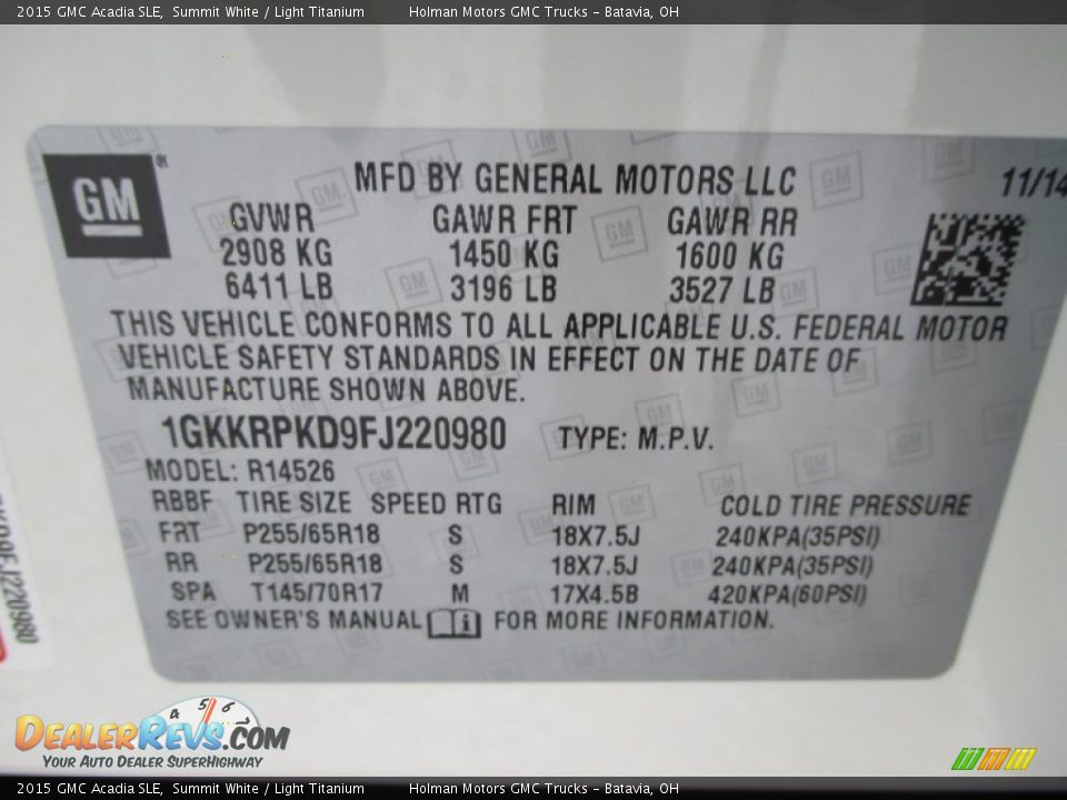 2015 GMC Acadia SLE Summit White / Light Titanium Photo #4