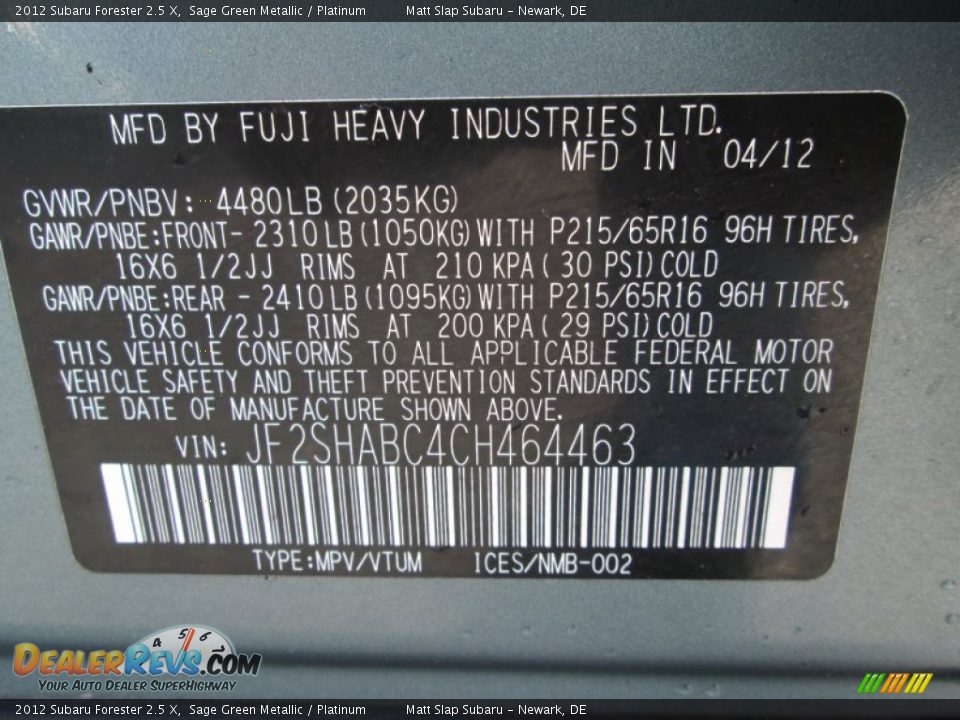 2012 Subaru Forester 2.5 X Sage Green Metallic / Platinum Photo #28