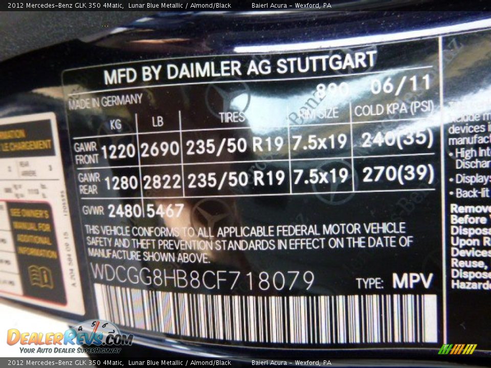 2012 Mercedes-Benz GLK 350 4Matic Lunar Blue Metallic / Almond/Black Photo #18