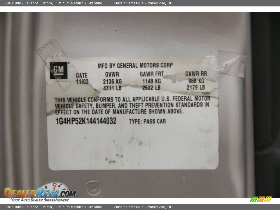 2004 Buick LeSabre Custom Platinum Metallic / Graphite Photo #16