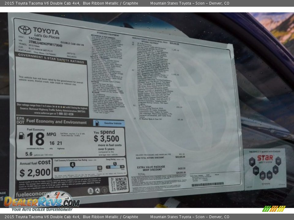 2015 Toyota Tacoma V6 Double Cab 4x4 Blue Ribbon Metallic / Graphite Photo #10