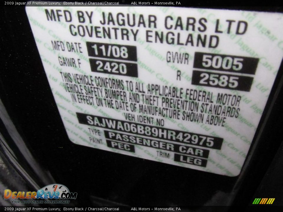 2009 Jaguar XF Premium Luxury Ebony Black / Charcoal/Charcoal Photo #19