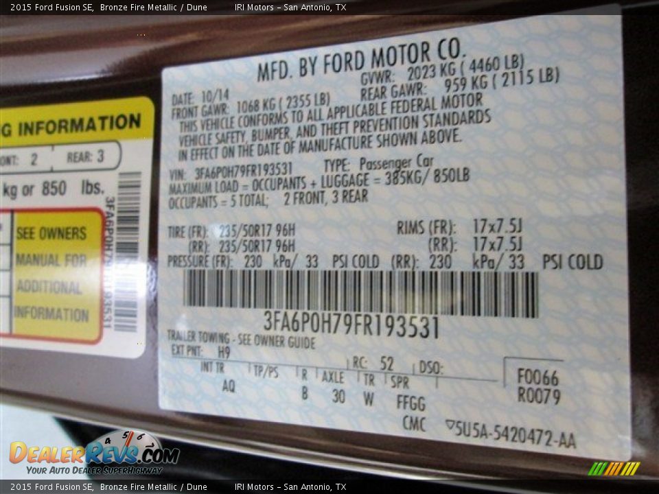 2015 Ford Fusion SE Bronze Fire Metallic / Dune Photo #14