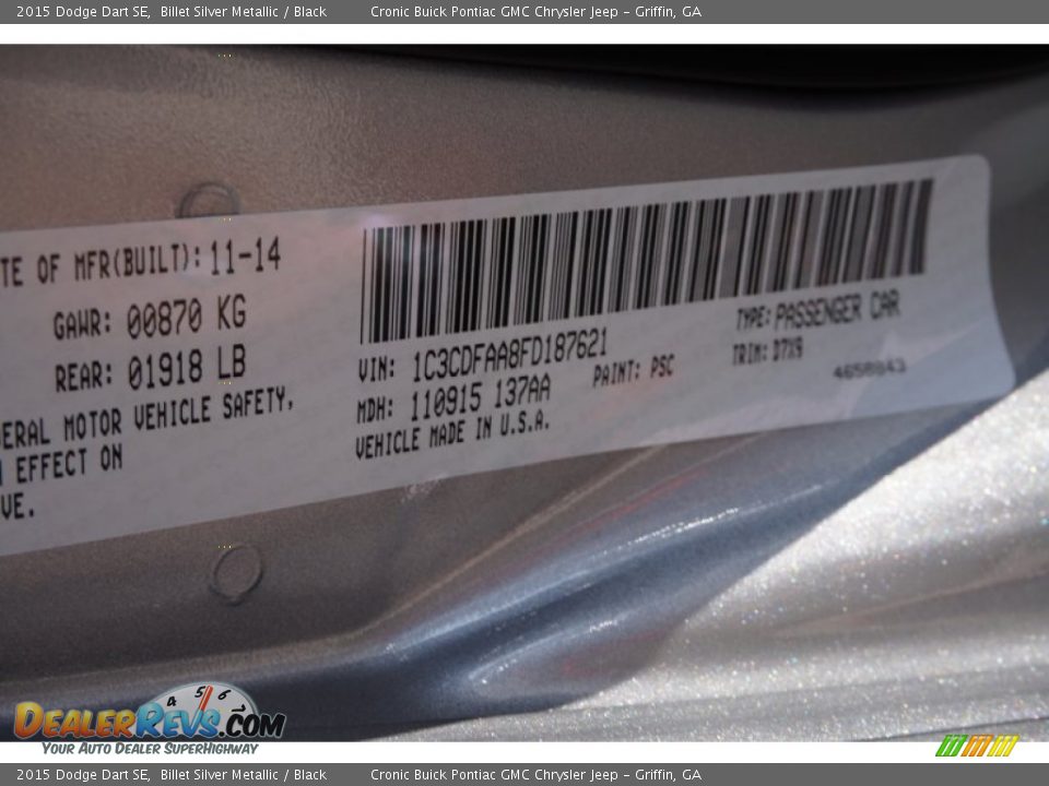 2015 Dodge Dart SE Billet Silver Metallic / Black Photo #16