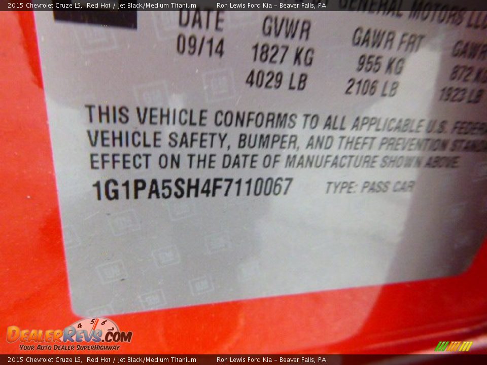 2015 Chevrolet Cruze LS Red Hot / Jet Black/Medium Titanium Photo #16