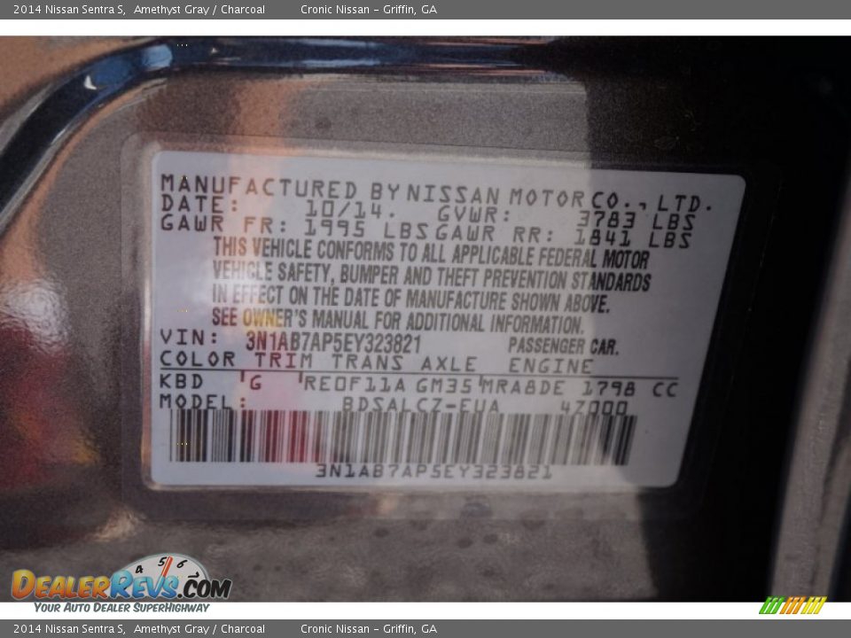 2014 Nissan Sentra S Amethyst Gray / Charcoal Photo #16