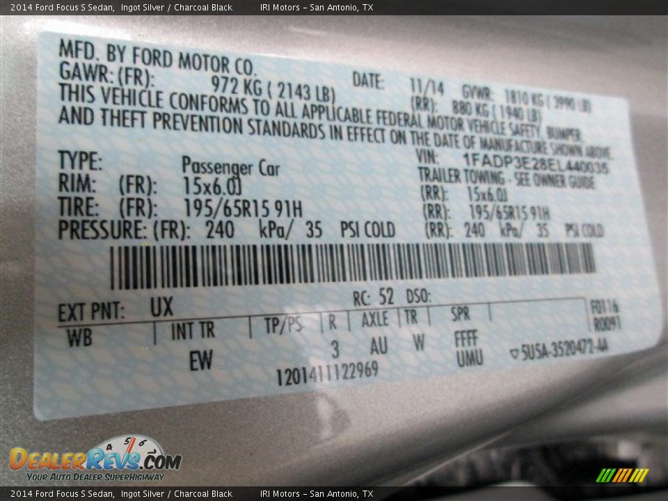 2014 Ford Focus S Sedan Ingot Silver / Charcoal Black Photo #14