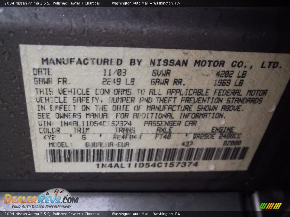 2004 Nissan Altima 2.5 S Polished Pewter / Charcoal Photo #19