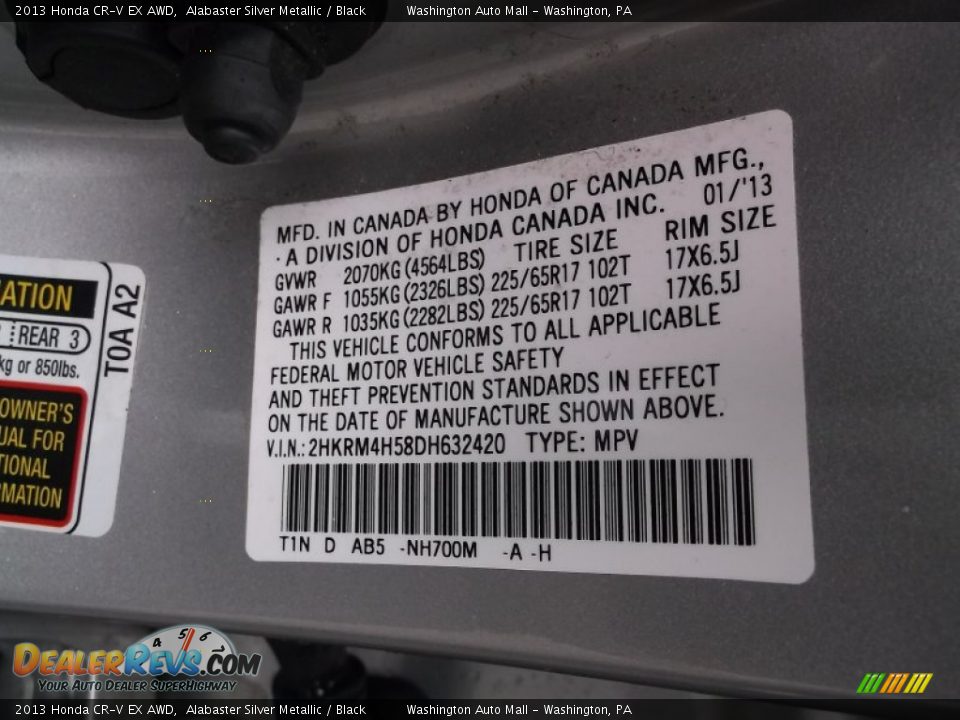 2013 Honda CR-V EX AWD Alabaster Silver Metallic / Black Photo #19