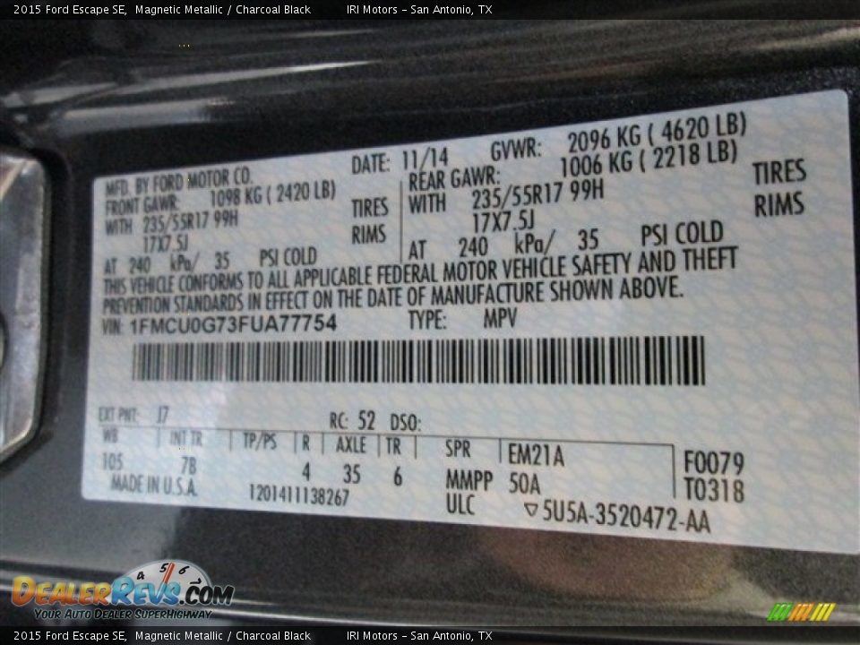 2015 Ford Escape SE Magnetic Metallic / Charcoal Black Photo #15