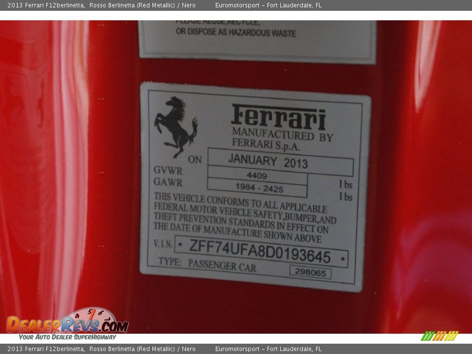 Info Tag of 2013 Ferrari F12berlinetta  Photo #27