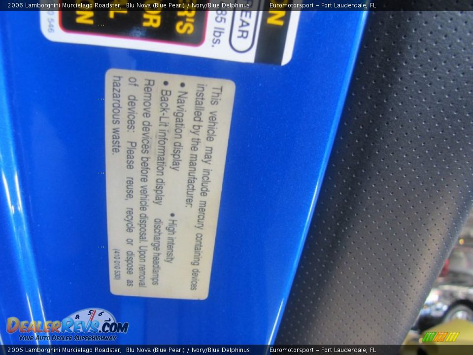 2006 Lamborghini Murcielago Roadster Blu Nova (Blue Pearl) / Ivory/Blue Delphinus Photo #42
