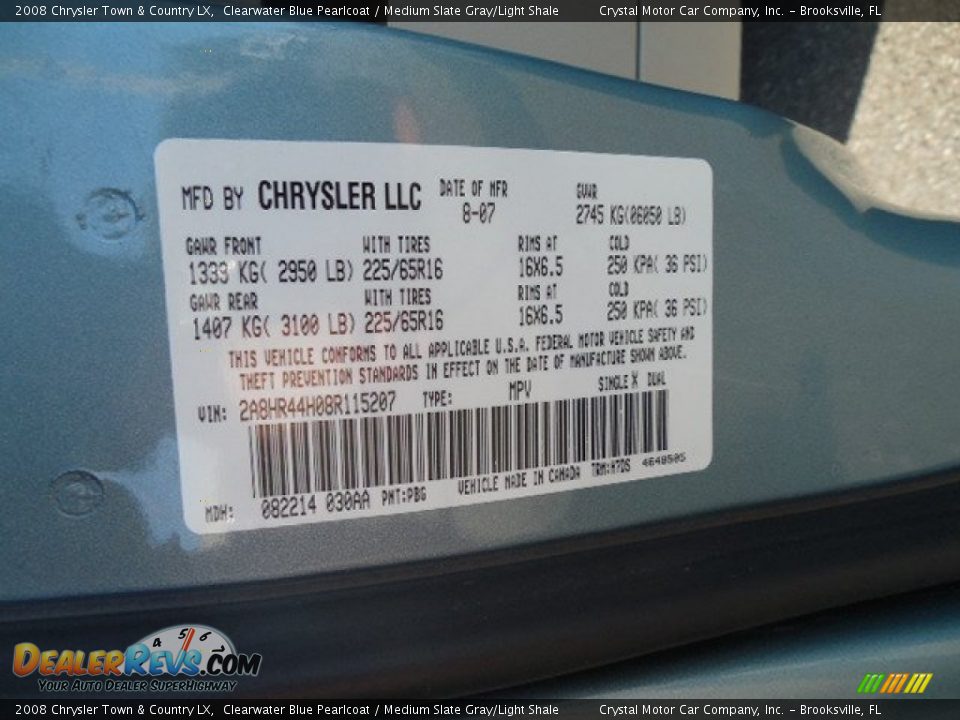 2008 Chrysler Town & Country LX Clearwater Blue Pearlcoat / Medium Slate Gray/Light Shale Photo #24