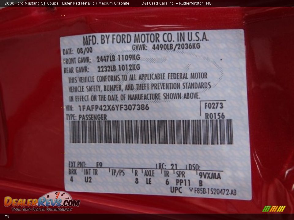 Ford Color Code E9 Laser Red Metallic