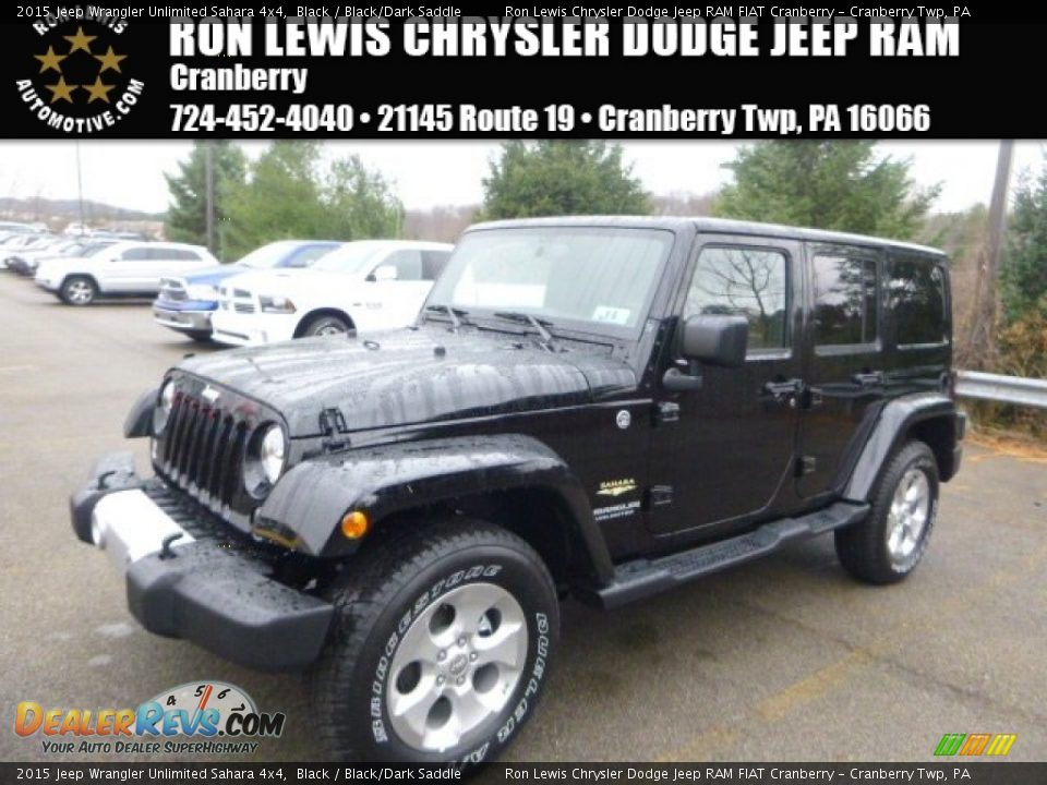 2015 Jeep Wrangler Unlimited Sahara 4x4 Black / Black/Dark Saddle Photo #1