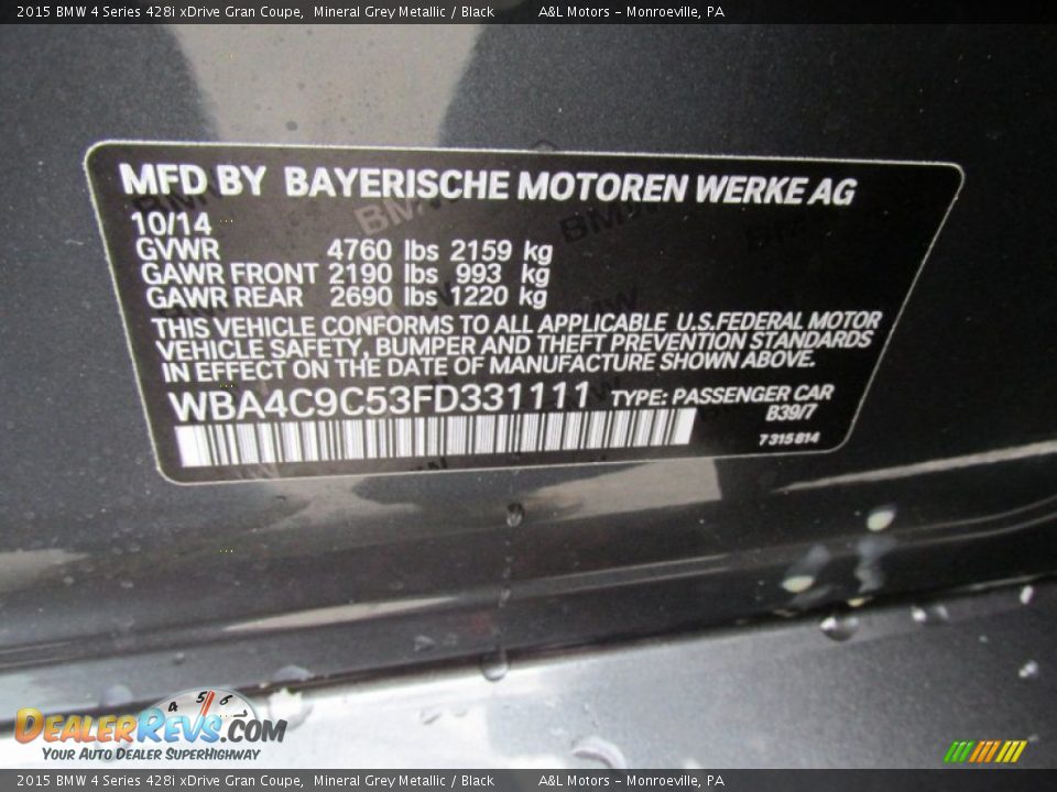 2015 BMW 4 Series 428i xDrive Gran Coupe Mineral Grey Metallic / Black Photo #20