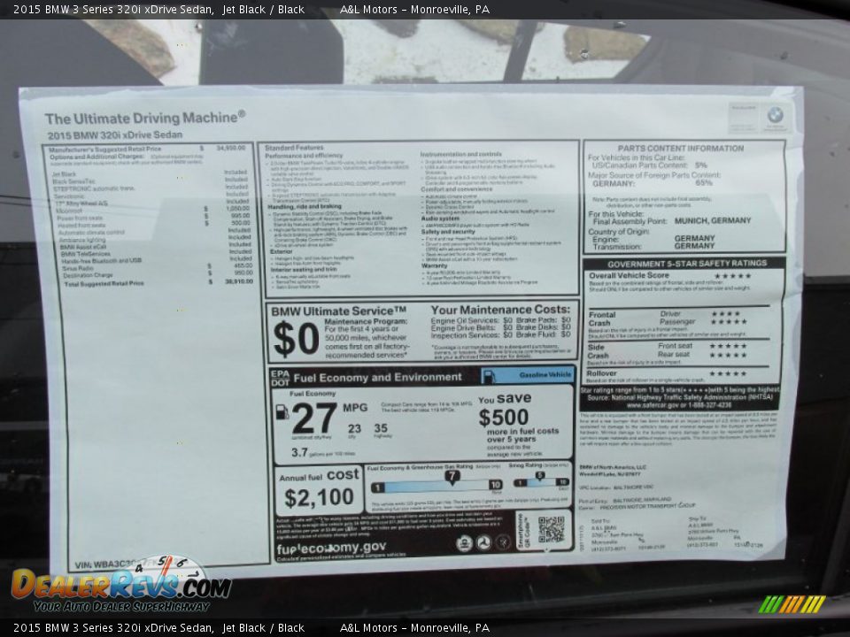 2015 BMW 3 Series 320i xDrive Sedan Jet Black / Black Photo #3