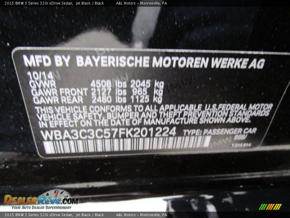 2015 BMW 3 Series 320i xDrive Sedan Jet Black / Black Photo #19