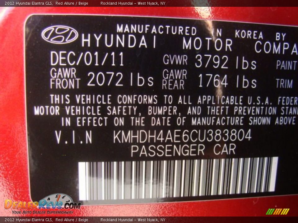 2012 Hyundai Elantra GLS Red Allure / Beige Photo #31