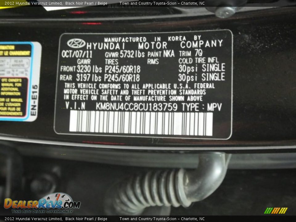 2012 Hyundai Veracruz Limited Black Noir Pearl / Beige Photo #18