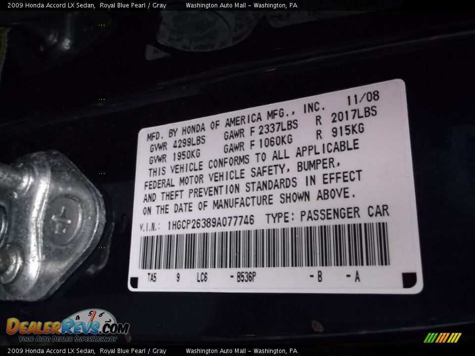 2009 Honda Accord LX Sedan Royal Blue Pearl / Gray Photo #19