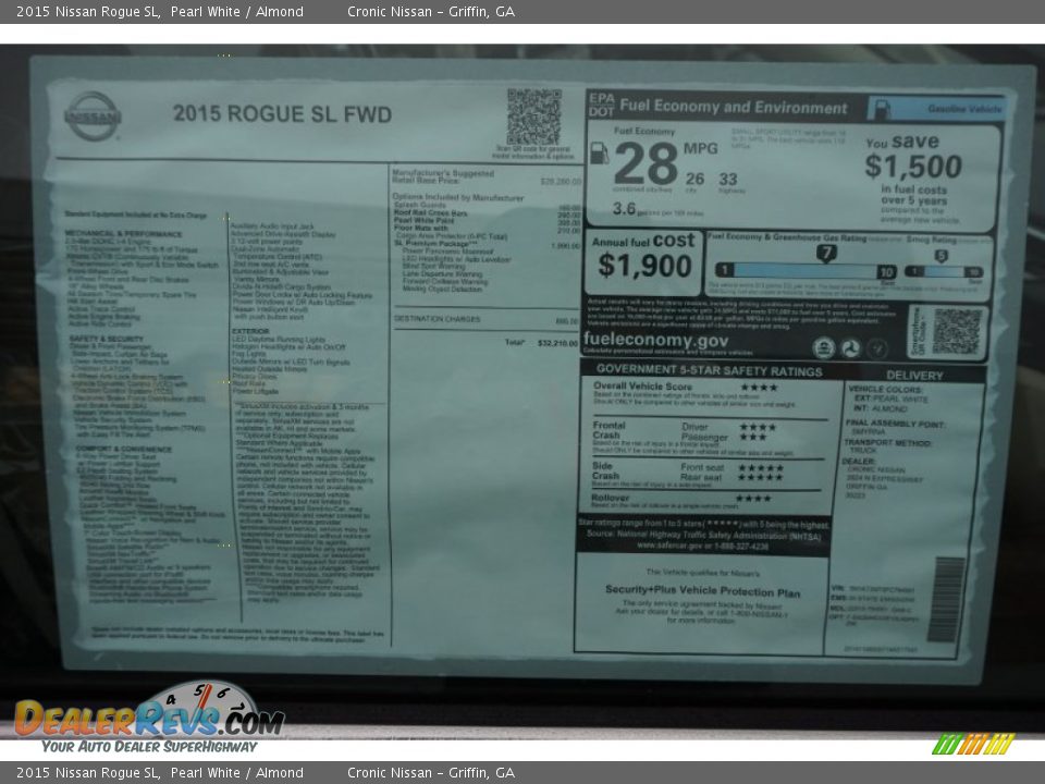 2015 Nissan Rogue SL Pearl White / Almond Photo #14